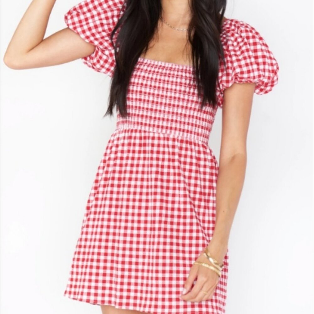 Show Me Your Mumu Strawberry Gingham Checkered Bixby Mini Dress XXL $168